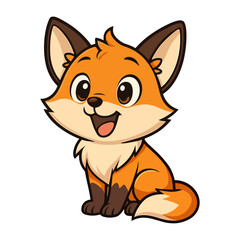 Cute cartoon fox sitting mascot illustrations smiling with big eyes