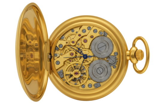 Isolated Intricate Golden Pocket Watch with Gears and Cogs