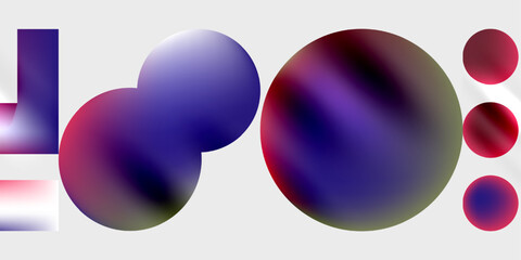 Abstract shapes, vibrant colors blend. Circles dominate composition, creating fluid visual experience. Minimalist design, modern aesthetic.