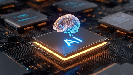 AI chip with glowing brain