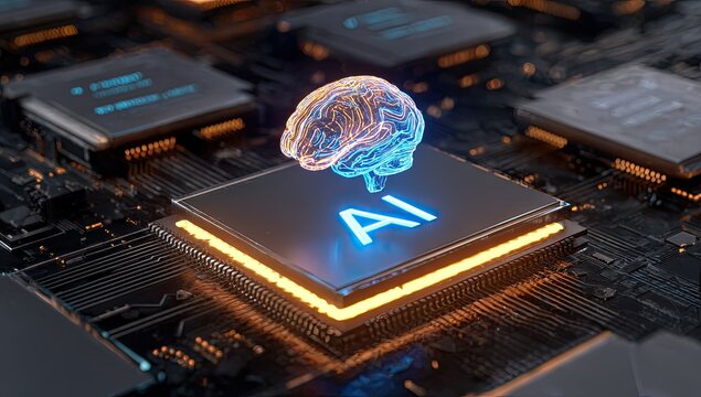 AI chip with glowing brain