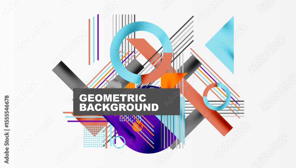 Aufkleber Abstract geometric composition. Vibrant shapes overlap, creating dynamic visual texture. Modern design elements present bold color contrasts.