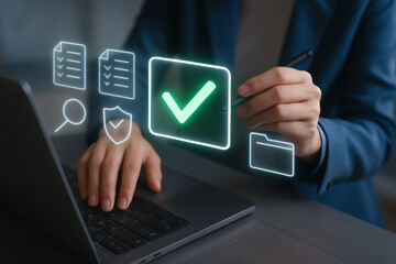 Cybersecurity analyst approving access request through biometric fingerprint scan interface.