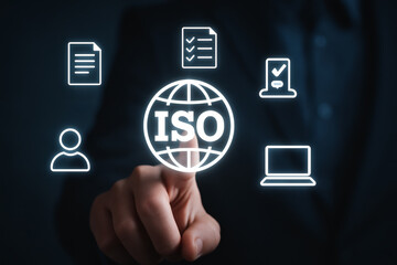 Compliance officer reviewing ISO certification status on secure interface dashboard.