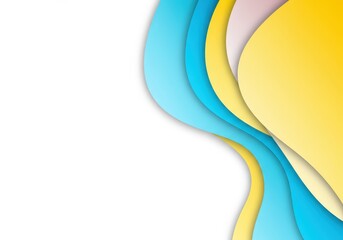 Abstract background with blue yellow and white curved paper layers