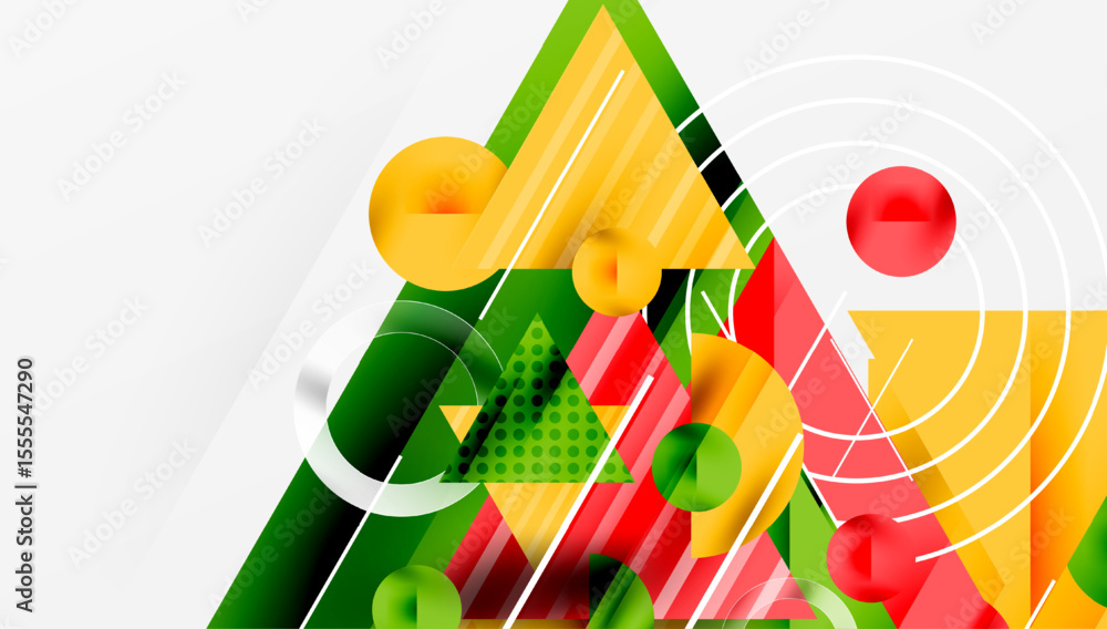 Poster Abstract geometric shapes, vibrant colors, dynamic composition. Modern design elements create visual interest, clean aesthetic.