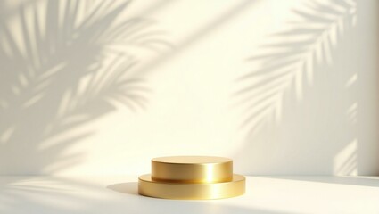 Gold two tier display stand with palm leaf shadows