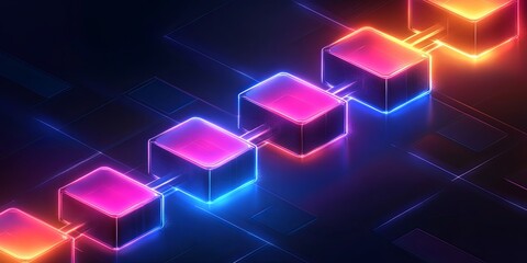 This image displays an abstract visualization of a blockchain or interconnected data blocks with vibrant glowing lines, ideal for websites or blogs about cryptocurrency, data security, or distributed 
