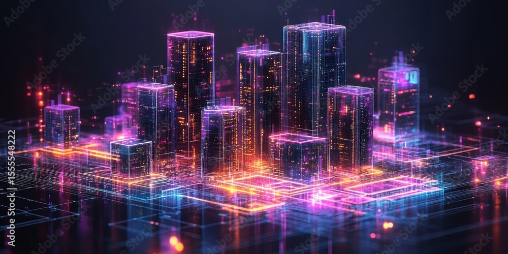 Aufkleber abstract visualization of a smart city or data-driven urban environment with glowing, interconnected