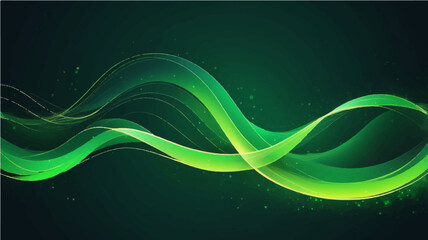 Green abstract wave background with flowing curves and light effects in a modern vector style