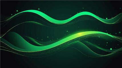Green abstract wave background with flowing curves and light effects in a modern vector style