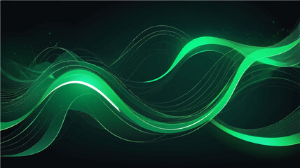 Abstract green wave background with flowing lines and light swirl design