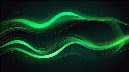 Abstract green wave background with flowing lines and futuristic vector design elements
