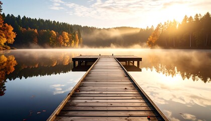 Serene autumn lake sunrise