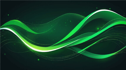 Green abstract wave background with flowing lines and light motion design