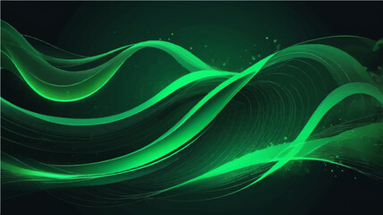 Abstract green wave design with flowing lines and futuristic digital texture on a dark background