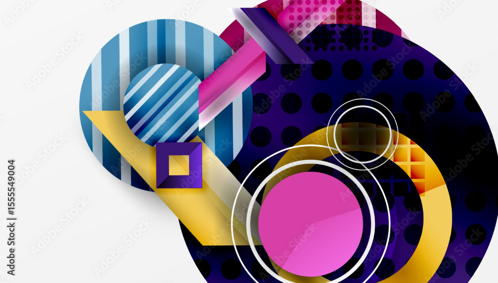 Poster abstract geometric composition. overlapping shapes, vibrant colors, dynamic design. modern illustrat