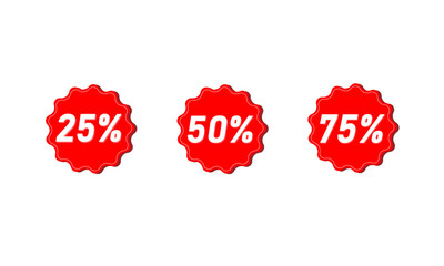 Red Sale Badges with 25%, 50%, and 75% Discount