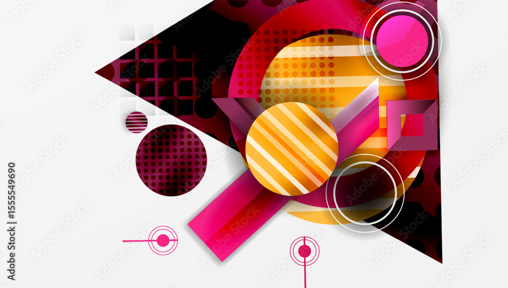 Aufkleber Abstract composition. Geometric shapes overlap, creating dynamic visual effect. Warm colors dominate, with contrasting dark areas. Modern design.