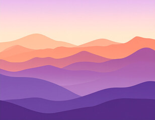 sunset in mountains illustraton.Sunset osean, sea, landscape with mountains and sun, evening. Panorama of mountains, on sunset, dusk, vector, isolated