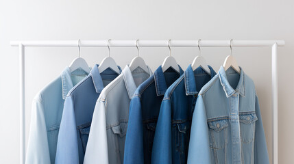 clothes hanger on hangers, clothes on hangers, blue shirts on hangers