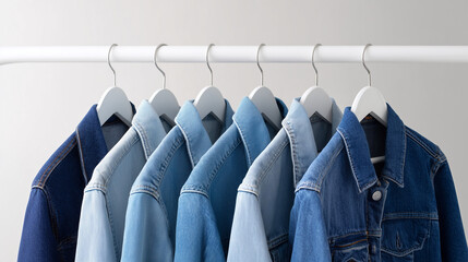 clothes hanger on hangers, clothes on hangers, blue shirts on hangers