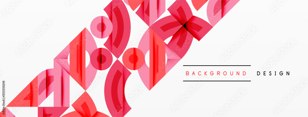 Poster Abstract geometric shapes, pink hues, white background. Modern design elements create dynamic visual texture. Minimalist style.