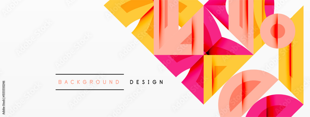 Poster abstract geometric shapes overlap, creating vibrant pink, yellow design. minimalist text reads backg