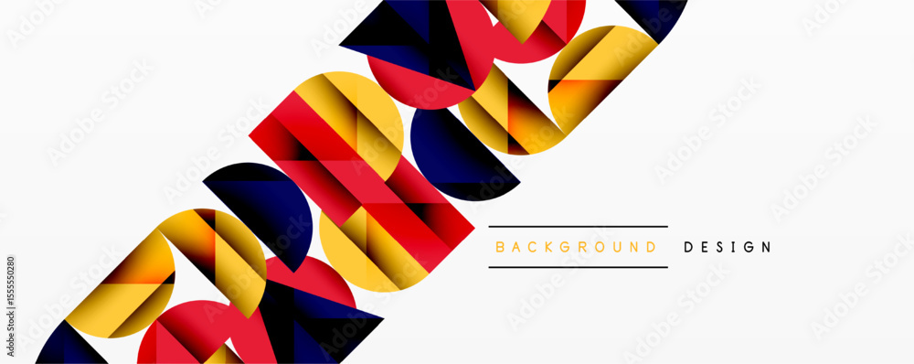 Aufkleber abstract geometric shapes overlap, creating dynamic visual texture. red, yellow, blue hues dominate 