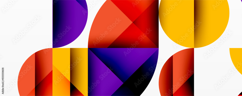 Aufkleber abstract geometric composition. circles, triangles overlap creating vibrant color gradients. modern 