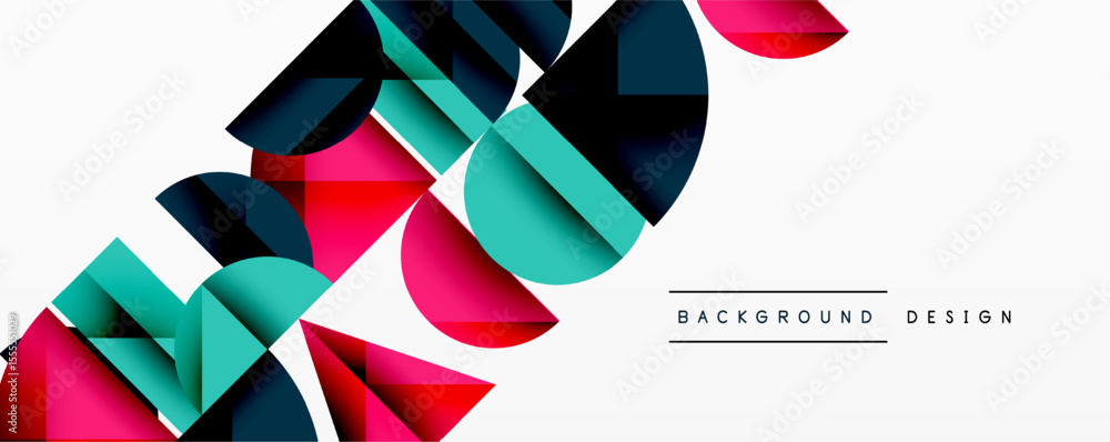 Aufkleber Abstract geometric shapes overlap, creating dynamic composition. Colors include red, teal, navy, white. Modern design element for backgrounds.