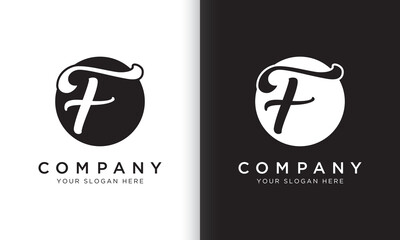 letter f logo template in black and white color. Modern trendy initial luxury f letter logo design with circle shape. Modern unique creative f logo design vector template.