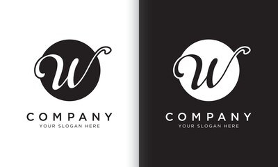 letter w logo template in black and white color. Modern trendy initial luxury w letter logo design with circle shape. Modern unique creative w logo design vector template.