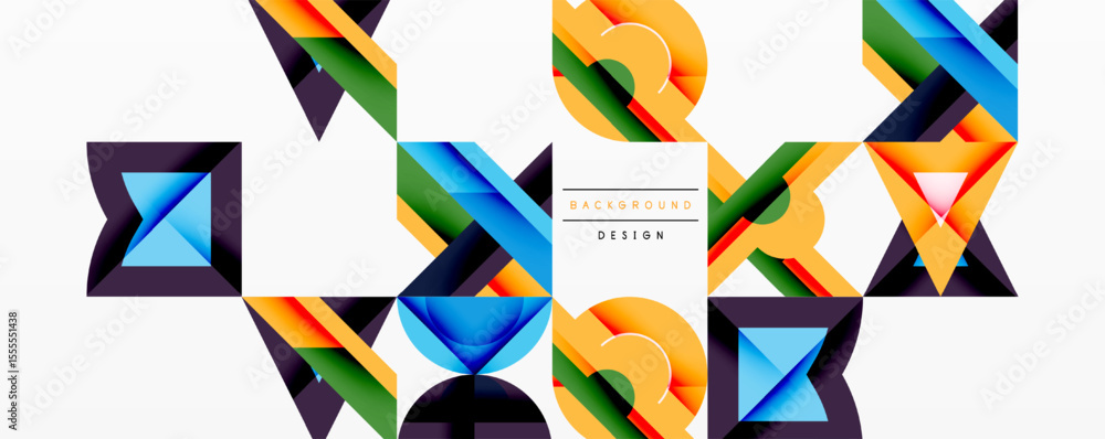 Aufkleber Abstract geometric shapes overlap, creating vibrant colorful background. Modern design elements suggest innovation, dynamism.