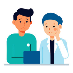 Patient in the doctor’s office. Doctor consultation icon on white background.