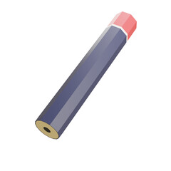 A 3D illustration of a black pencil with a red top. Perfect for creative, educational, and stationery design projects or writing themes.