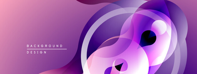 Abstract flowing shapes, purple hues, modern design. Gradient layers create dynamic visual effect. Minimalist composition, smooth transitions.