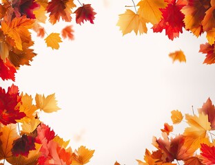 Fototapeta premium Autumn leaves frame against a white background