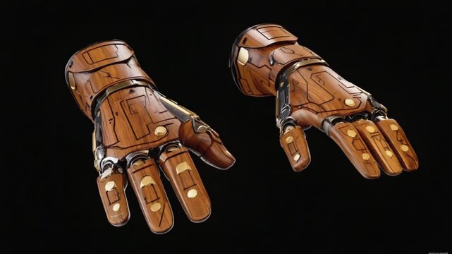 Textured Wooden Glove Bracer sci-fi inspired glove with wooden bracer video. Ai generated.