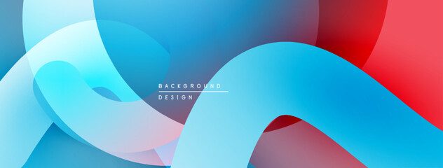 Abstract fluid shapes overlap. Blue, red, white hues create dynamic composition. Modern design element for backgrounds.