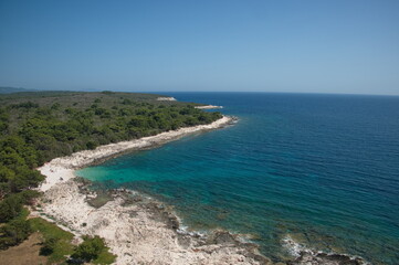 Aerial view of the Adriatic coast with rocky beach