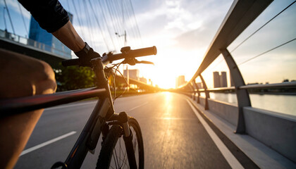 A man riding a bicycle on a city road.