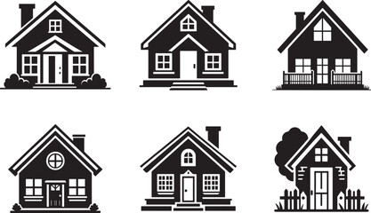 Fototapeta premium Real estate themed black and white home icons set with modern and simple look