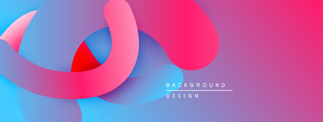 Abstract flowing shapes, vibrant colors blend. Pink, red, blue gradients create dynamic composition. Modern design element.