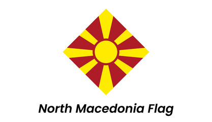 Obraz premium North Macedonia flag icon with stylized yellow sunburst on a red background in a flat design.