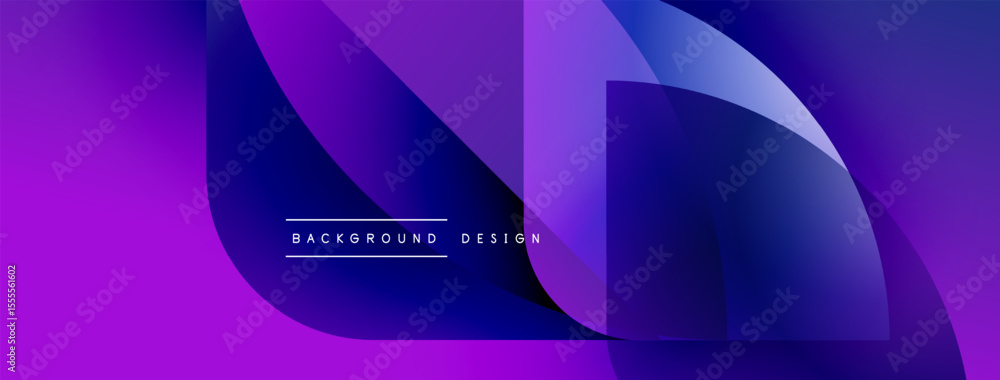 Poster Abstract purple design features overlapping layers, gradients, text reading background design. Modern, vibrant, dynamic composition.