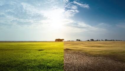 Divided landscape, contrasting green and dry