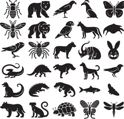 A grid of black silhouette icons depicting various animals.