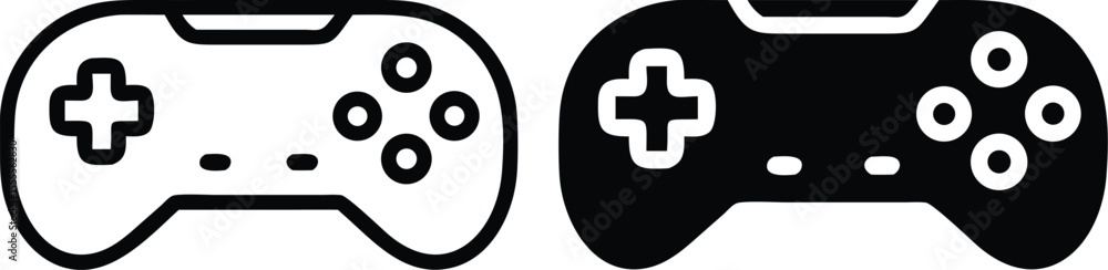 Aufkleber minimalist flat black video game controller icon with white buttons in pixel art style