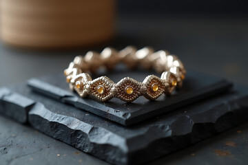 Handmade bracelet on black granite tile, styled for e-selling, AI-generated
